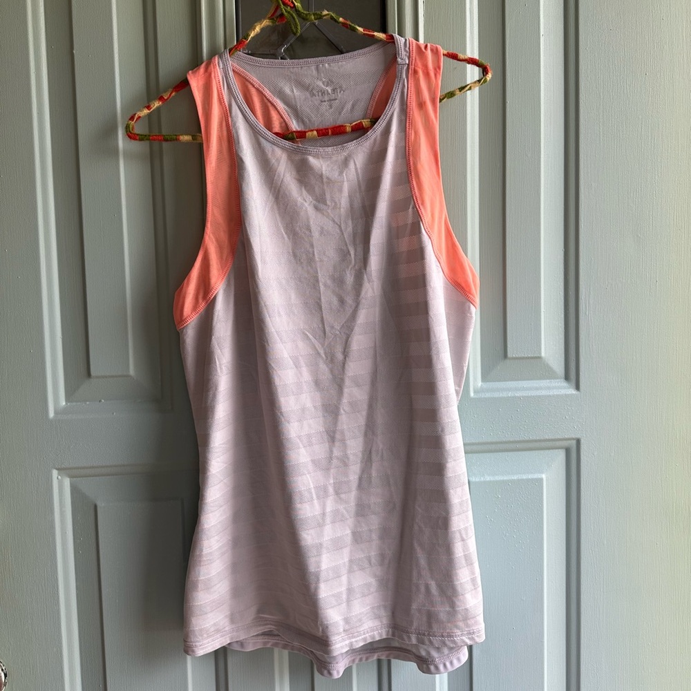 Athleta Light Gray Tank with Coral Shoulder Panels